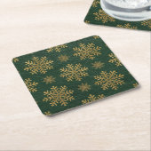 Green Leather Tooled with Gold Snowflakes スクエアペーパーコースター (アングル)