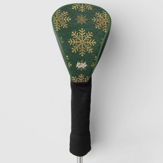 Green Leather Tooled with Gold Snowflakes Initials ゴルフヘッドカバー (正面)