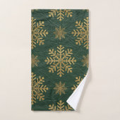 Green Leather Tooled with Gold Snowflakes Initials バスタオルセット (ハンドタオル)