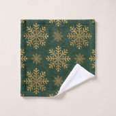 Green Leather Tooled with Gold Snowflakes Initials バスタオルセット (ウォッシュタオル)