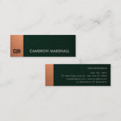 Green Leather with Metallic Copper Accent Monogram スキニー名刺 (正面/裏面)