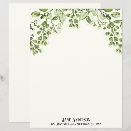 Green Leaves and Berries Stationery Paper (正面/裏面)