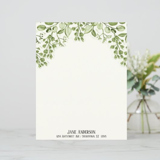 Green Leaves and Berries Stationery Paper (スタンド正面)