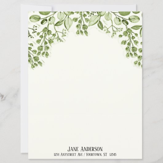 Green Leaves and Berries Stationery Paper (正面)
