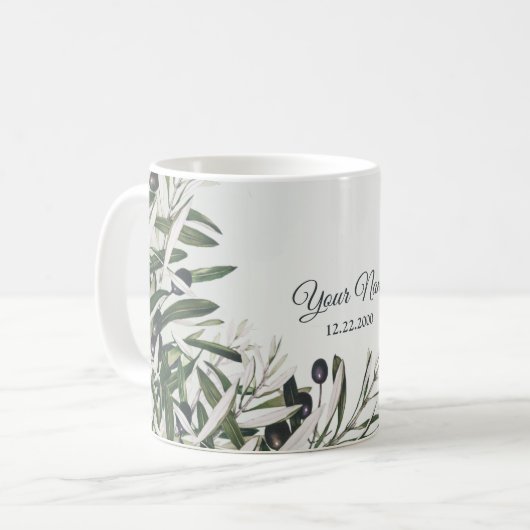 Green Leaves Black Olive Elegant Wedding Gift コーヒーマグカップ (正面左)