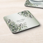Green Leaves Black Olive Elegant Wedding Party コースター (左側)