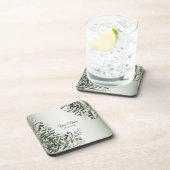 Green Leaves Black Olive Elegant Wedding Party コースター (右側)