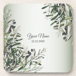 Green Leaves Black Olive Elegant Wedding Party コースター