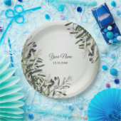 Green Leaves Black Olive Elegant Wedding Party ペーパープレート (パーティー)