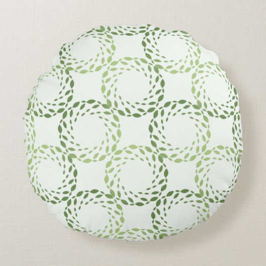 Green Leaves Circular Pattern Design Round Pillow ラウンドクッション (正面)