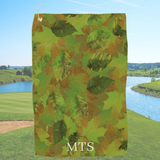 Green Leaves Custom Monogram or Name Camo ゴルフタオル