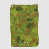 Green Leaves Custom Monogram or Name Camo ゴルフタオル (正面)