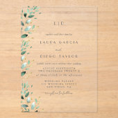 Green Leaves Elegant Monogram Wedding アクリル招待状 (正面)