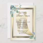 Green Leaves Flower Golden Bridal Shower Party 招待状 (正面)