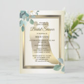 Green Leaves Flower Golden Bridal Shower Party 招待状 (スタンド正面)