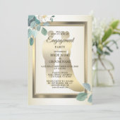 Green Leaves Flower Golden Frame Engagement Party 招待状 (スタンド正面)