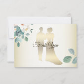 Green Leaves Flower Golden Frame Modern Wedding サンキューカード (正面)