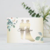 Green Leaves Flower Golden Frame Modern Wedding サンキューカード (スタンド正面)