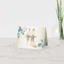 Green Leaves Flower Golden Frame Modern Wedding サンキューカード