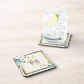 Green Leaves Flower Golden Frame Wedding Party コースター (右側)