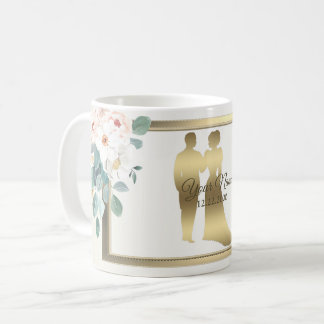 Green Leaves Flower Golden Frame Wedding Party コーヒーマグカップ