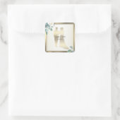 Green Leaves Flower Golden Frame Wedding Party スクエアシール (バッグ)