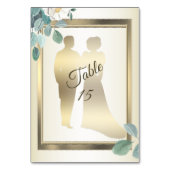 Green Leaves Flower Golden Frame Wedding Party テーブルナンバー (裏面)