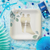 Green Leaves Flower Golden Frame Wedding Party ペーパープレート (パーティー)