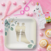 Green Leaves Flower Golden Frame Wedding Party ペーパープレート (パーティー)