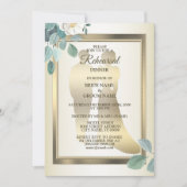 Green Leaves Flower Golden Rehearsal Dinner Party 招待状 (正面)