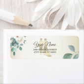 Green Leaves Flower Golden Wedding Return Address ラベル (インサイチュ)