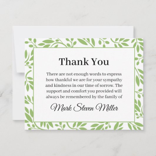 Green Leaves Funeral Note Card Flat Bereavement ノートカード (正面)