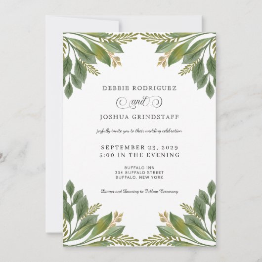 Green Leaves Greenery Wedding Invitation  招待状 (正面)
