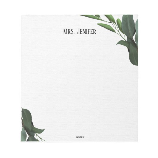 Green Leaves Minimalist Teacher Notepad ノートパッド (正面)