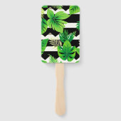  Green Leaves on B&W Stripes Fans - Modern ハンドファン (裏面)