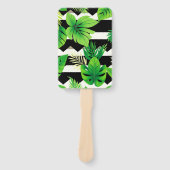  Green Leaves on B&W Stripes Fans - Modern ハンドファン (正面)