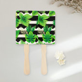  Green Leaves on B&W Stripes Fans - Modern ハンドファン
