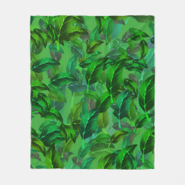 Green Leaves Pattern フリースブランケット