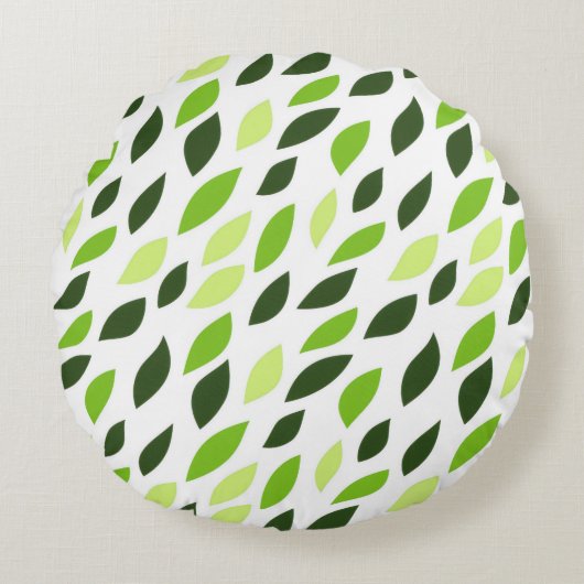 'Green Leaves' Pattern Pillow ラウンドクッション (正面)