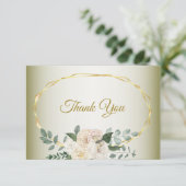 Green Leaves Pink Floral Gold Geometric Wedding Th サンキューカード (スタンド正面)