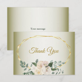 Green Leaves Pink Floral Gold Geometric Wedding Th サンキューカード