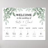 Green Leaves Wedding Welcome & Timeline Poster ポスター (正面)