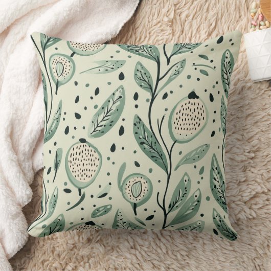 Green Leaves Whimsical Botanical Greenery  クッション (ブランケット)