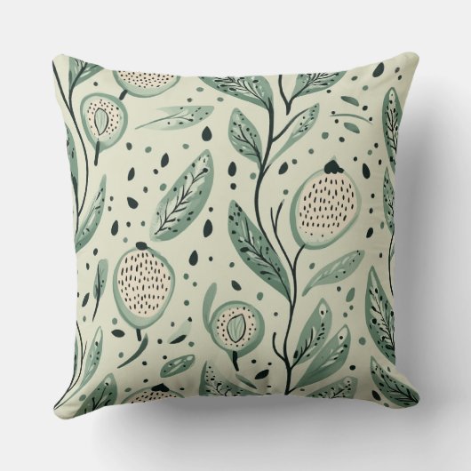 Green Leaves Whimsical Botanical Greenery  クッション (裏面)