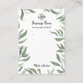 Green Leaves White Jewelry Earrings Display Card 名刺 (正面)