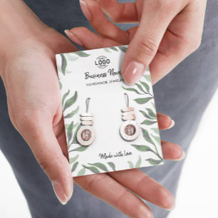 Green Leaves White Jewelry Earrings Display Card 名刺