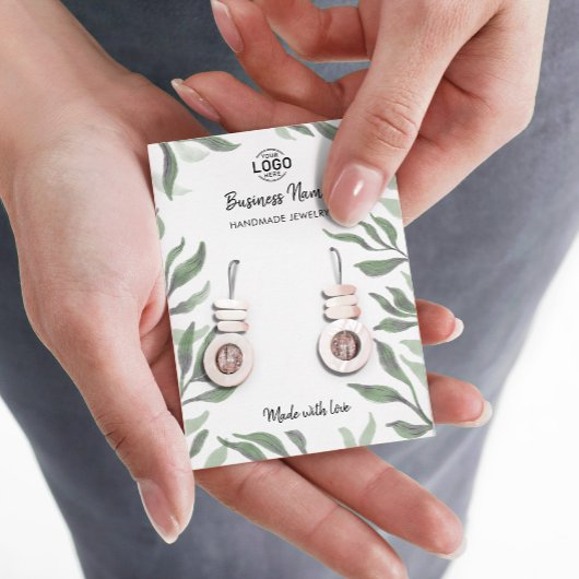 Green Leaves White Jewelry Earrings Display Card 名刺