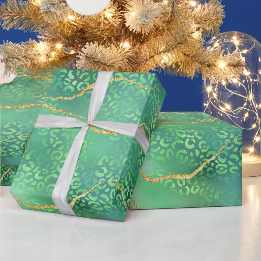 Green Leopard Agate | Glam Abstract Jungle ラッピングペーパー (クリスマス)