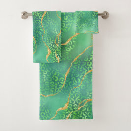 Green Leopard Agate Gold Glitter Design バスタオルセット