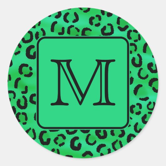 Green Leopard Printとモノグラムカスタムを使用。 ラウンドシール (正面)